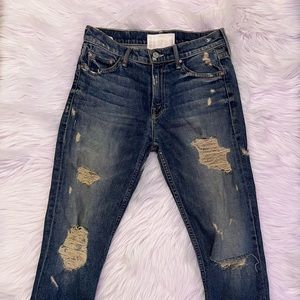Lightly distressed Mother denim blue ripped jeans